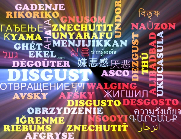 Dégoûtant concept de fond wordcloud multilingue rayonnant — Photo