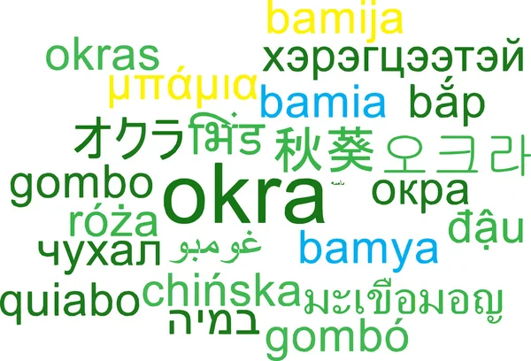 Bakgrunnskonseptet Okra multilanguage wordcloud – stockfoto