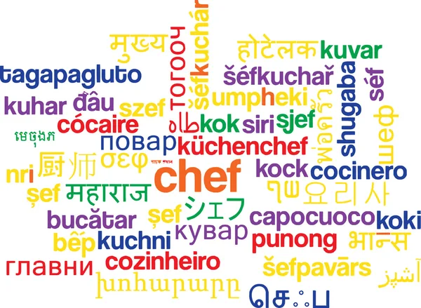 Koch mehrsprachiges Wordcloud-Hintergrundkonzept — Stockfoto