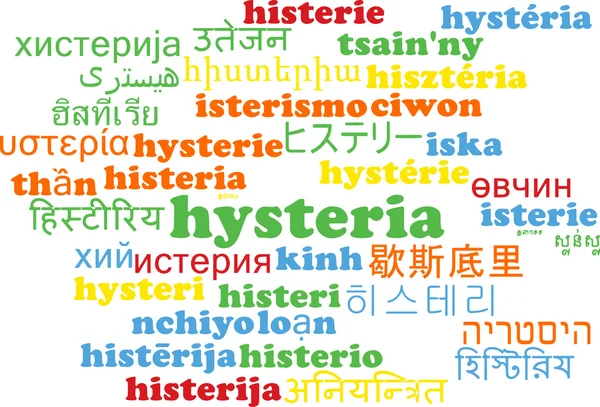 Hysterie mehrsprachiges Wordcloud-Hintergrundkonzept — Stockfoto