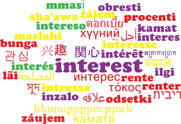 Interesse multilingua wordcloud concetto di sfondo — Foto Stock