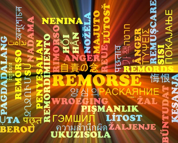 Remorse multilanguage wordcloud background concept glowing — Stock Fotó