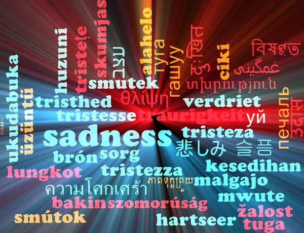 Sadness multilanguage wordcloud background concept glowing — Stock Photo, Image