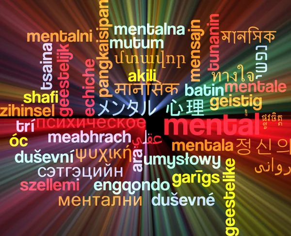 Concept d'arrière-plan multilingue mental wordcloud lumineux — Photo