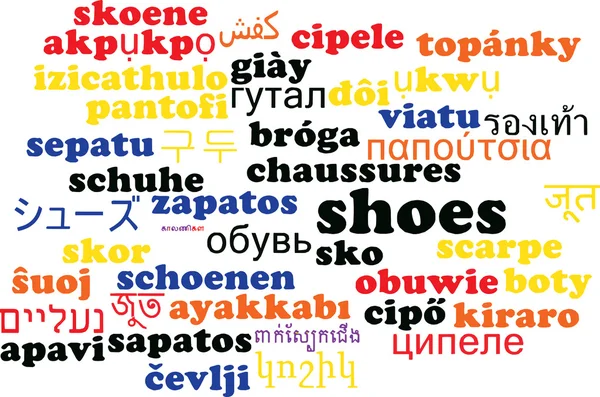 Shoes multilanguage wordcloud background concept — Stockfoto