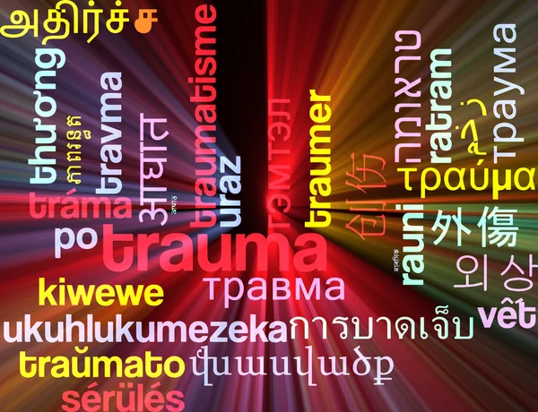 Trauma multilanguage wordcloud background concept glowing — Stok fotoğraf