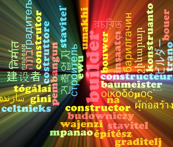 Builder multilanguage wordcloud background concept glowing — Stock Photo, Image