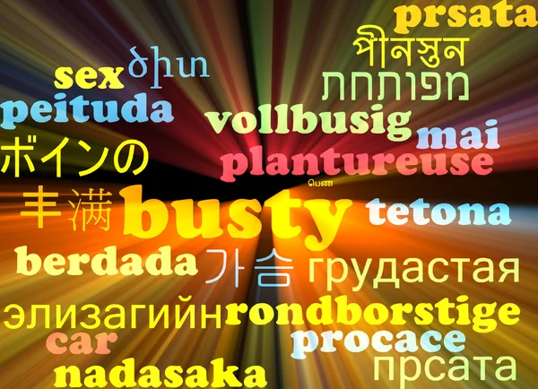 Busty multilanguage wordcloud background concept glowing — Stock Photo, Image