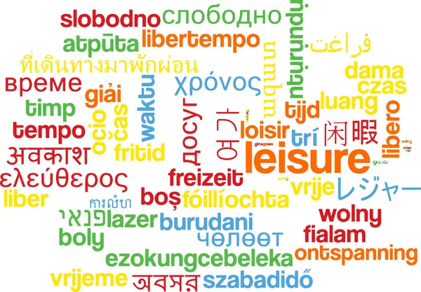 Tempo libero multilingua wordcloud concetto di sfondo — Foto Stock
