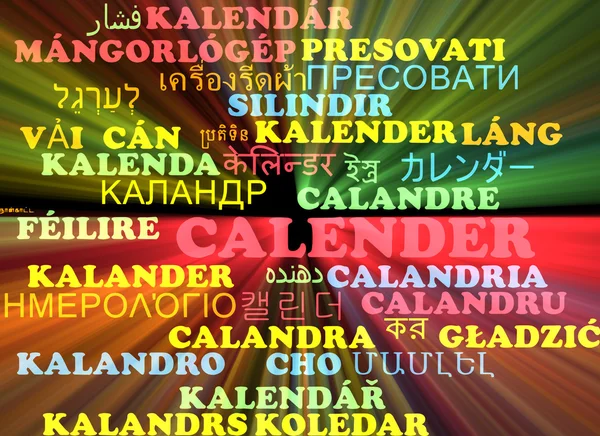 Calender multilanguage wordcloud background concept glowing — Stock Photo, Image