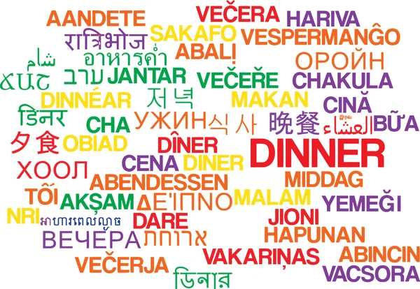 Dinner mehrsprachiges Wordcloud-Hintergrundkonzept — Stockfoto