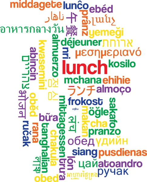 Mittagessen mehrsprachiges Wordcloud-Hintergrundkonzept — Stockfoto