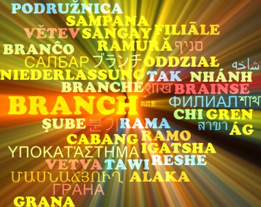 Branch multilanguage wordcloud background concept glowing