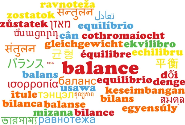 Balance multilanguage wordcloud background concept — Stockfoto