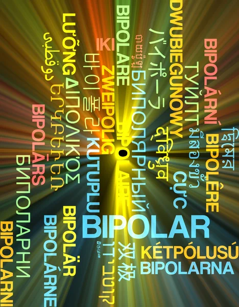 Bipolar multilanguage wordcloud background concept glowing — Stock Photo, Image