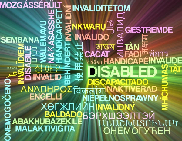 Disabled multilanguage wordcloud background concept glowing — 图库照片