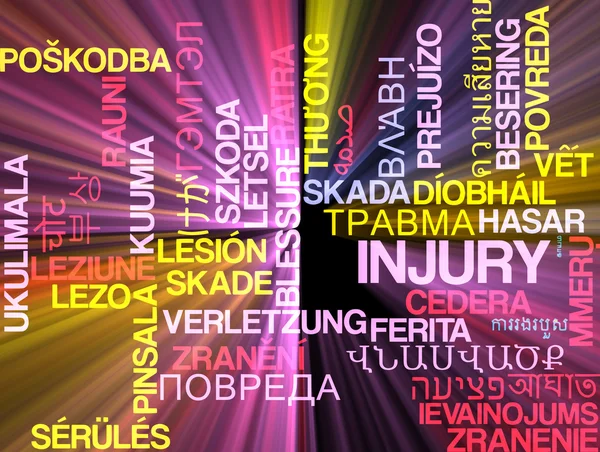 Injury multilanguage wordcloud background concept glowing