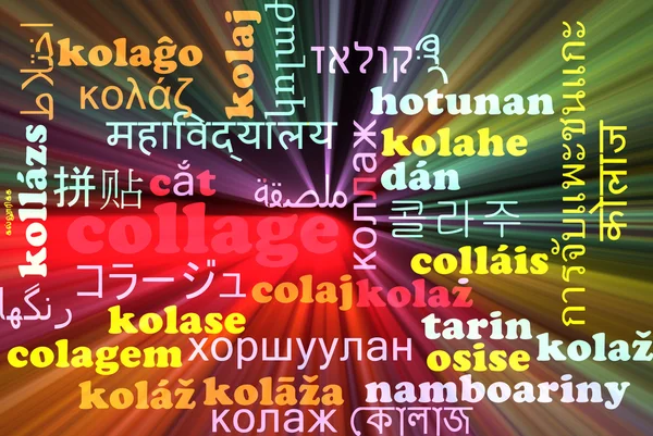 Collage multilanguage wordcloud background concept glowing — Φωτογραφία Αρχείου