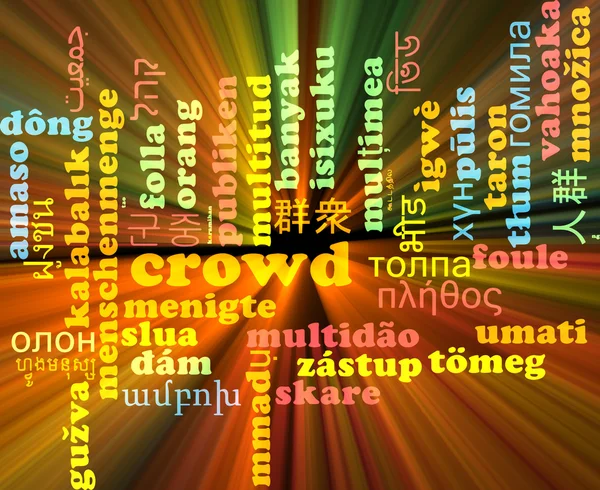 Crowd multilanguage wordcloud background concept glowing — Stock Photo, Image