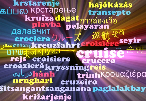 Crociera multilingue wordcloud concetto di sfondo incandescente — Foto Stock