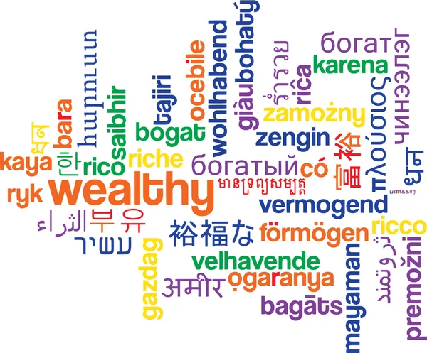 Wealthy multilanguage wordcloud background concept — Stockfoto