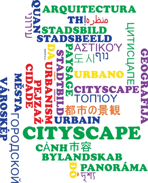 Cityscape multilanguage wordcloud background concept — Stock Photo, Image