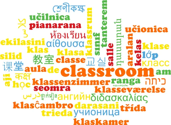 Concept de fond wordcloud multilingue en salle de classe — Photo