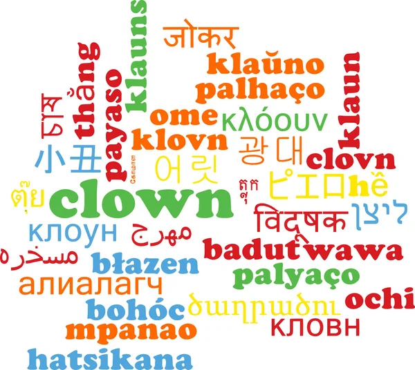 Clown multilanguage wordcloud background concept — Stockfoto