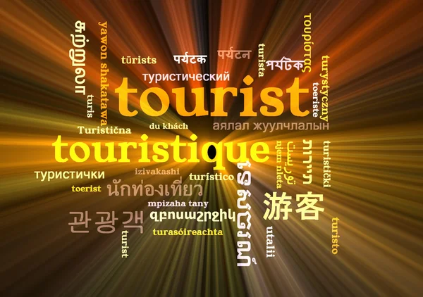 Tourist multilanguage wordcloud background concept glowing — Stock Photo, Image