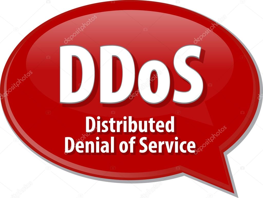 DDoS acronym definition speech bubble illustration