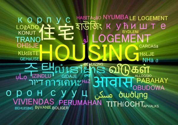 Housing multilanguage wordcloud background concept glowing — Stock Photo, Image