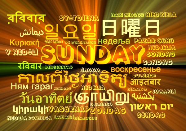 Sunday multilanguage wordcloud background concept glowing — Stock Photo, Image