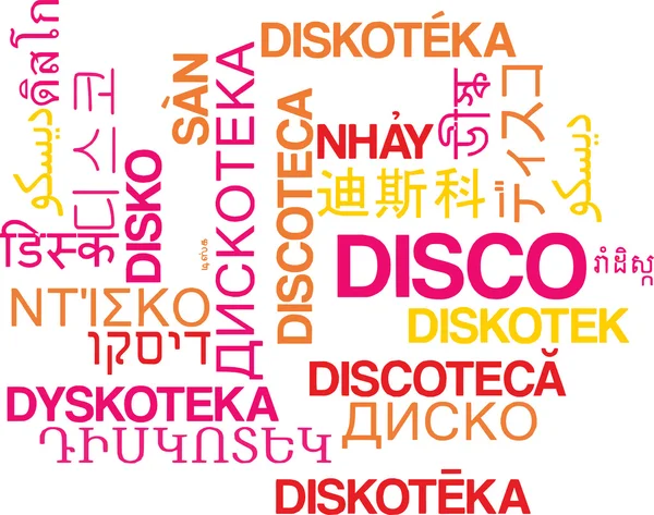 Disco többnyelvű wordcloud háttér koncepció — Stock Fotó