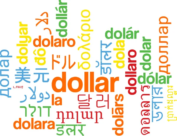 Dollarn multilanguage wordcloud bakgrunden koncept — Stockfoto