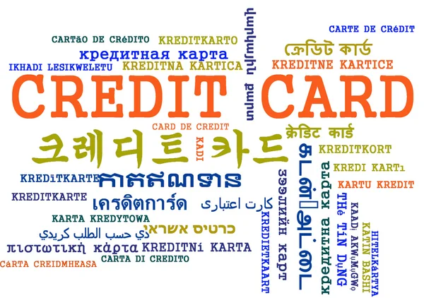 Creditcard meertalige wordcloud achtergrond concept — Stockfoto