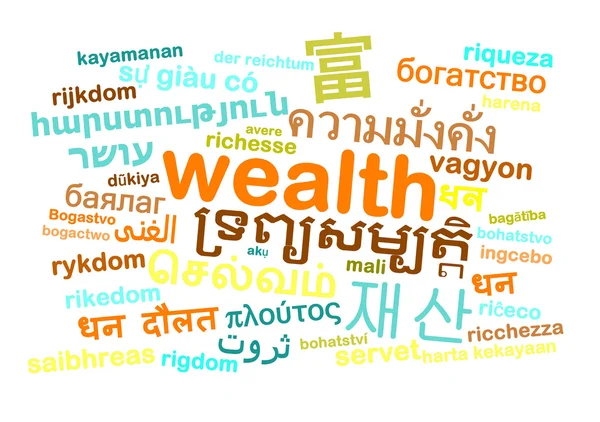 Rikedom multilanguage wordcloud bakgrunden koncept — Stockfoto