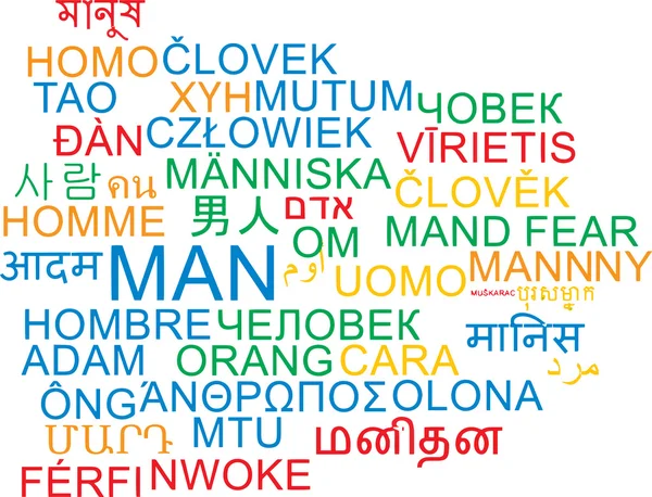 Uomo multilingua wordcloud concetto di sfondo — Foto Stock