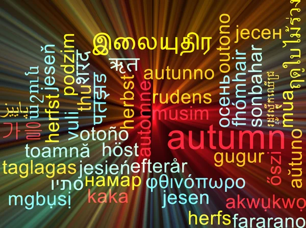 Autumn multilanguage wordcloud background concept glowing — Stock Photo, Image