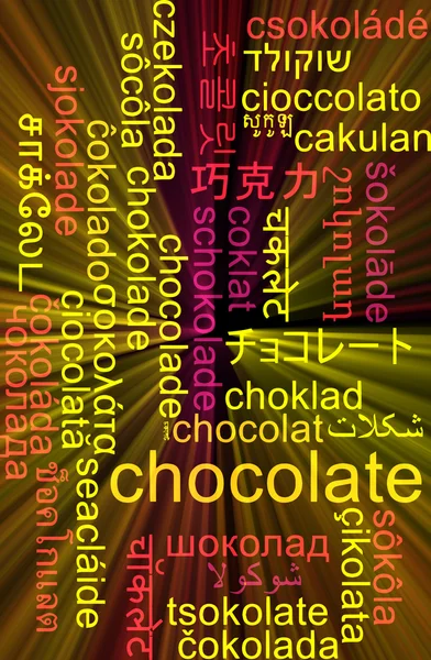 Chocolat multilingue wordcloud concept de fond lumineux — Photo