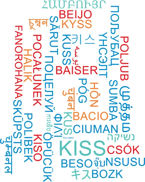 Bacio multilingua wordcloud concetto di sfondo — Foto Stock