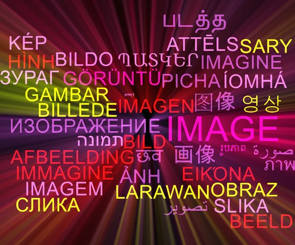 Image multilanguage wordcloud background concept glowing — Stock Photo, Image