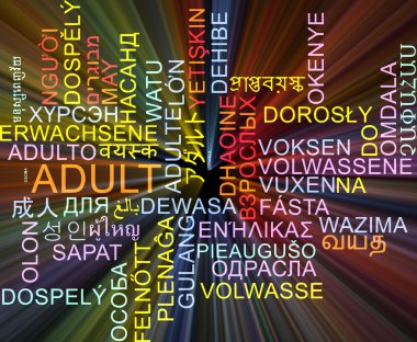 Adult multilanguage wordcloud background concept glowing