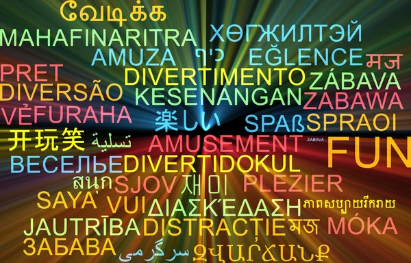 Fun multilanguage wordcloud background concept glowing — Stock Photo, Image