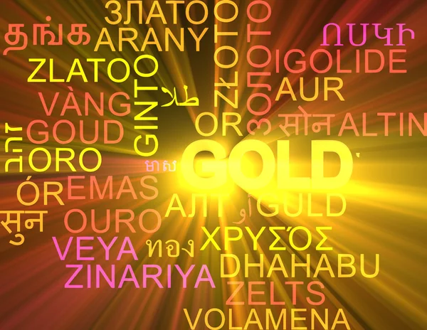 Gold multilingue wordcloud concept de fond lumineux — Photo