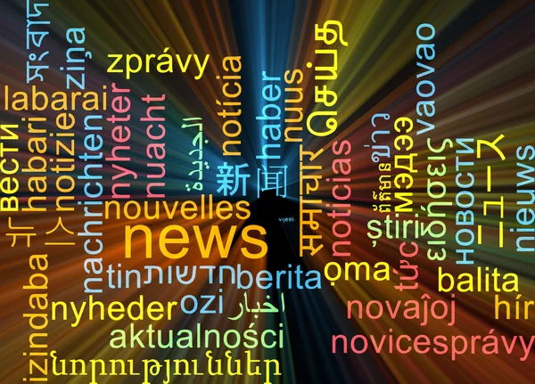 News multilanguage wordcloud background concept glowing — Stock Fotó