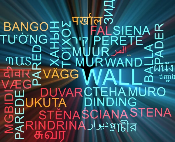 Wall multilanguage wordcloud background concept glowing — Stockfoto