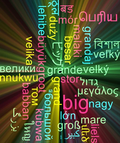 Großes mehrsprachiges Wordcloud-Hintergrundkonzept glüht — Stockfoto