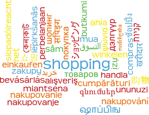 Shopping multilingua wordcloud concetto di sfondo — Foto Stock