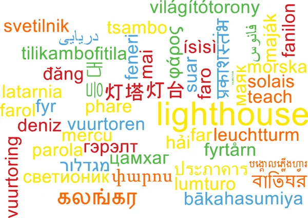 Deniz feneri çoklu dil wordcloud arka plan kavramı — Stok fotoğraf