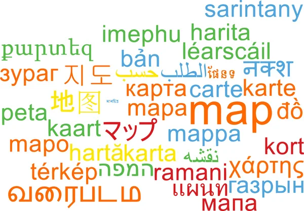 Térkép a többnyelvű wordcloud háttér fogalma — Stock Fotó